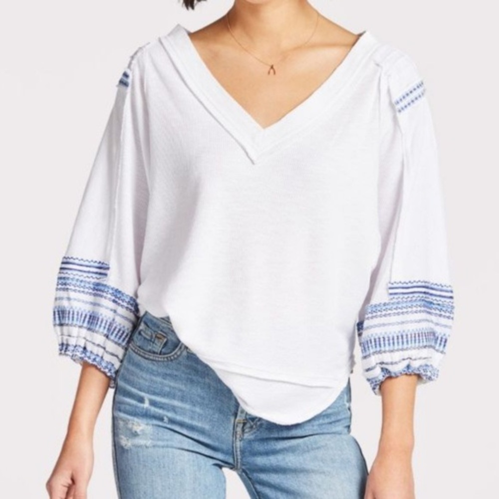 FREE PEOPLE Embroidered Bubble Sleeve Shirt